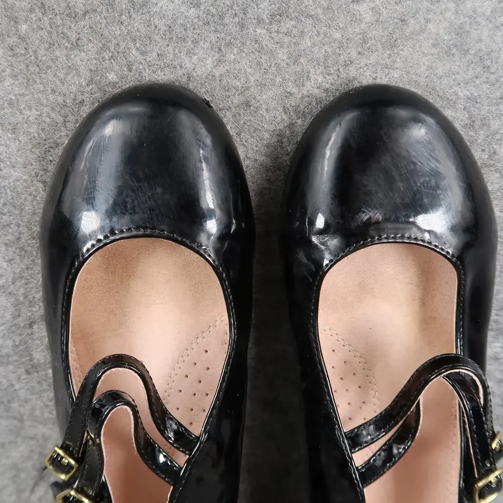 Girls Dress Shoes Mary Jane Ballet Flats Kids 3 Black Patent Buckle Straps